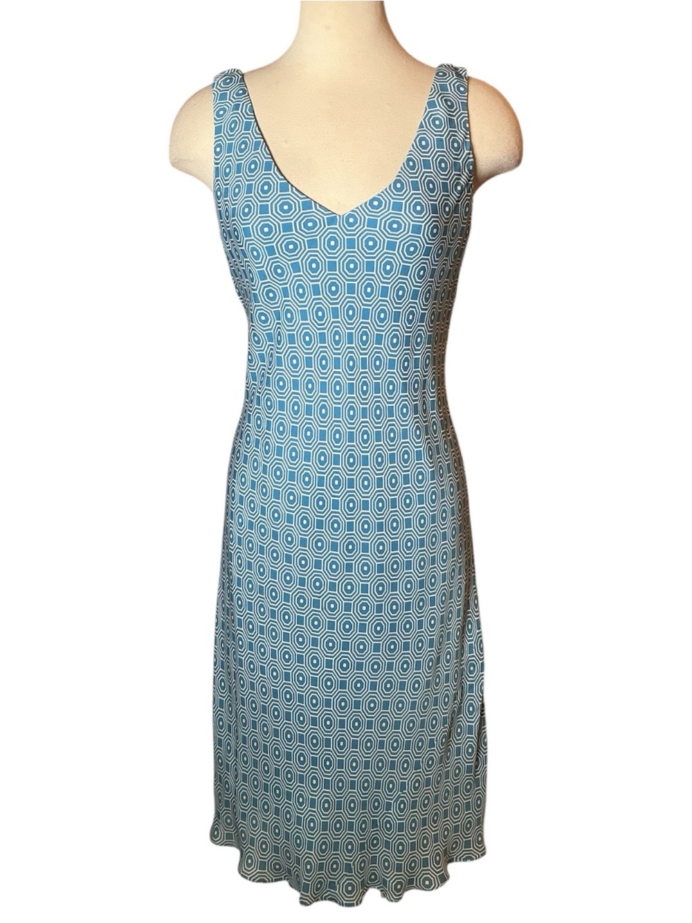 Vintage Y2K Jones New York Signature Silk Geometric V-neck Midi Dress